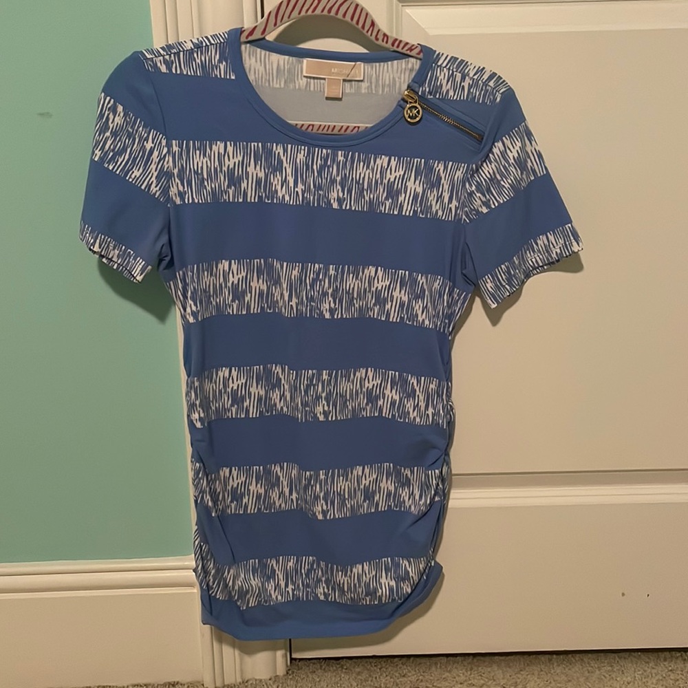 Michael Kors Blue and White Striped Top